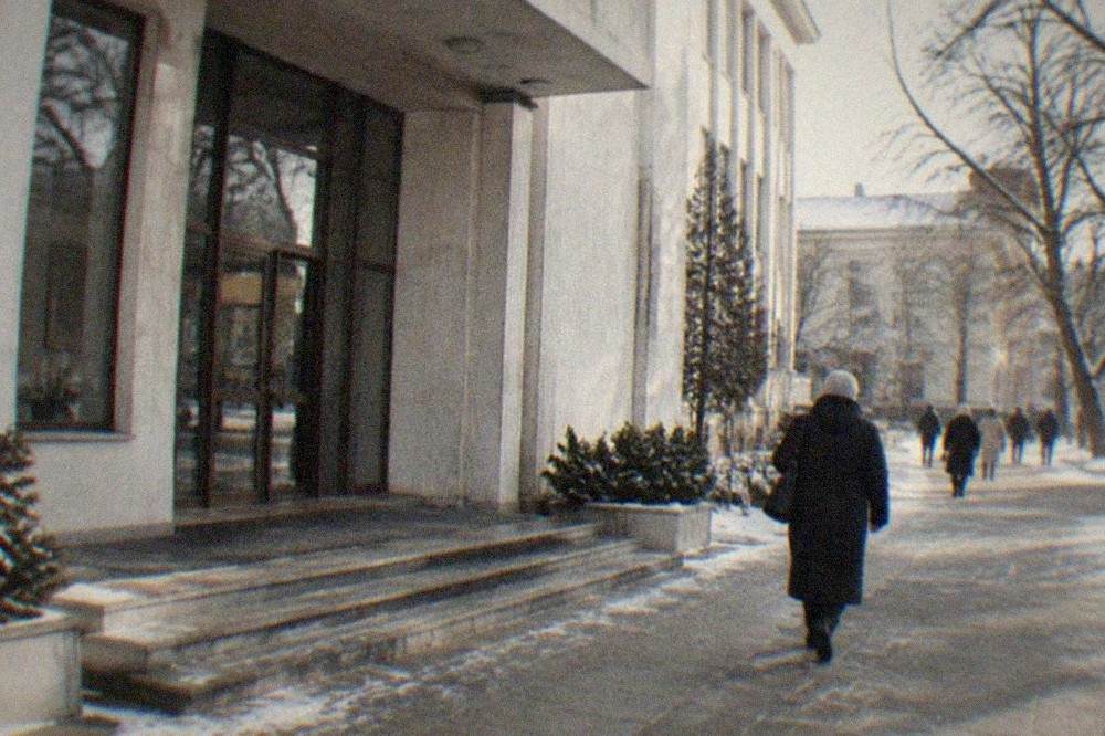 Exhibition room with period photographs of the December 1989 protests on the walls