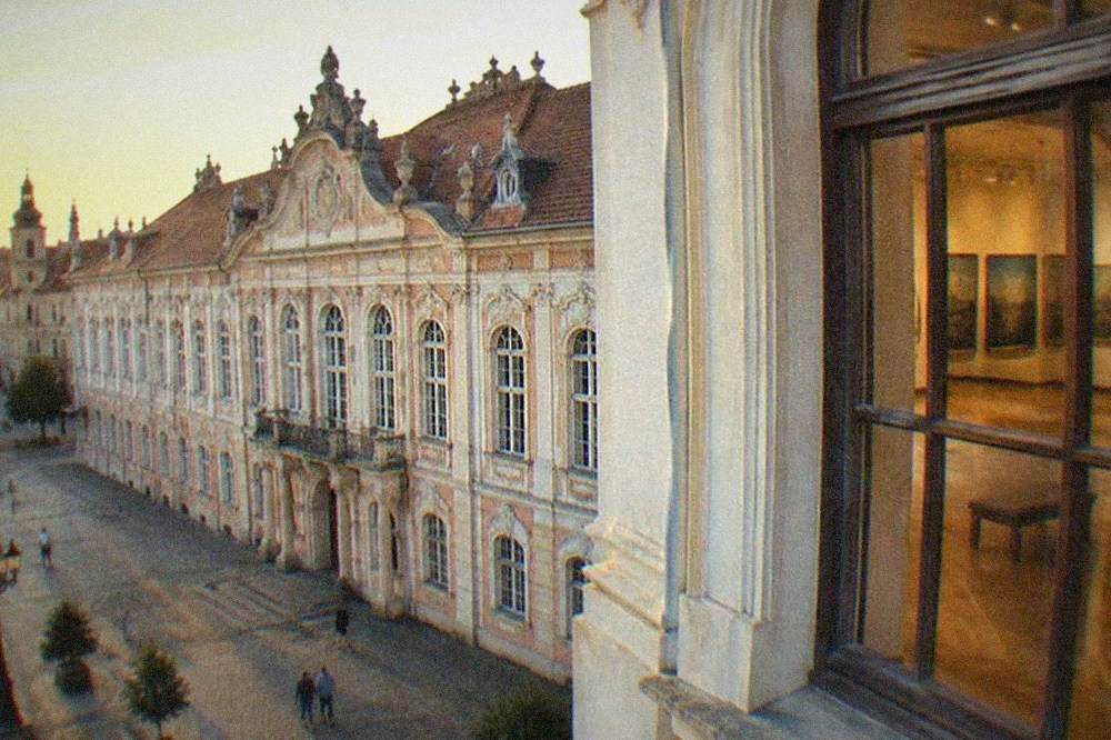 Gallery rooms with paintings inside the National Museum of Art in Timisoara